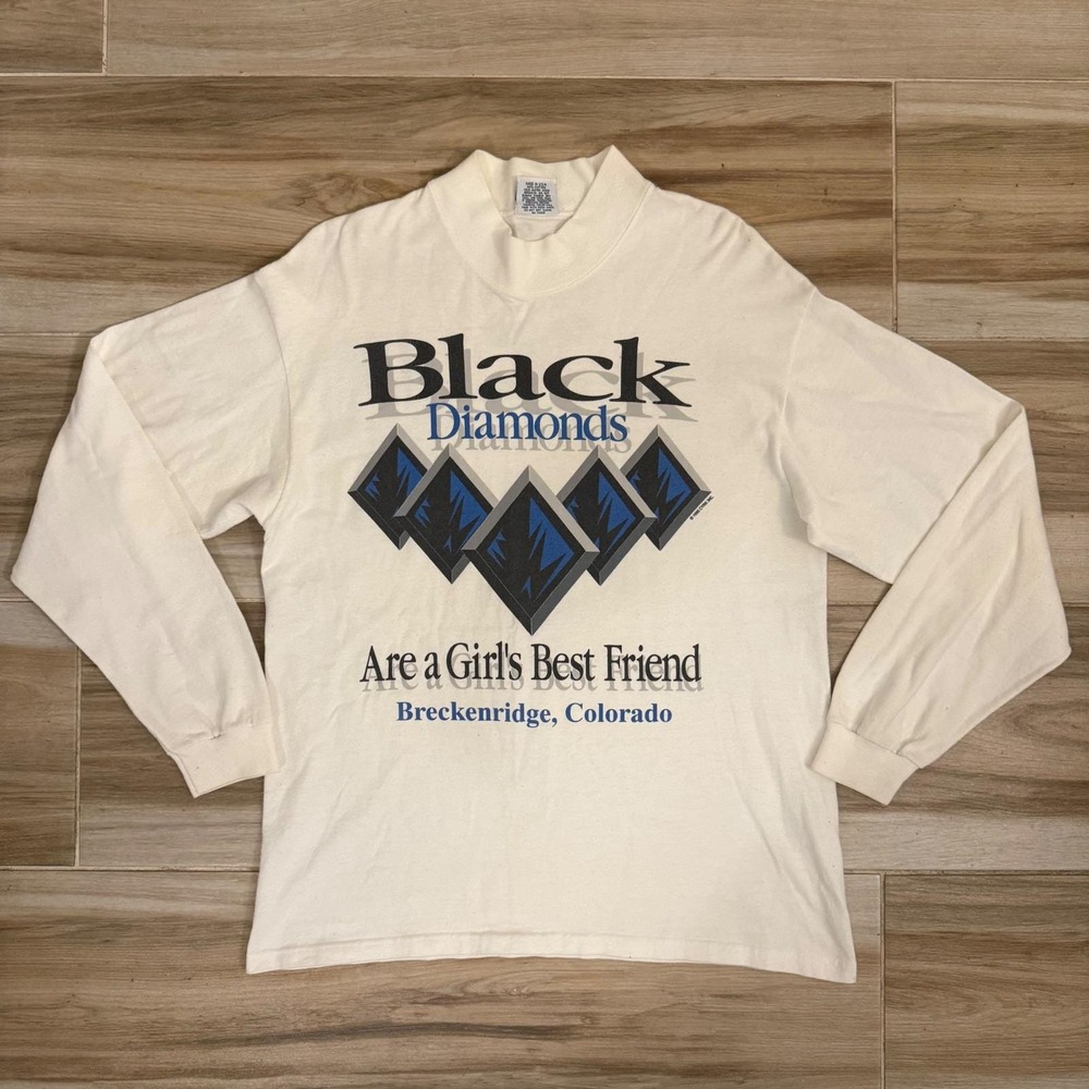 Vintage 1995 Cyrk Breckenridge Colorado Black Diamonds Mock Neck Shirt Mens M
